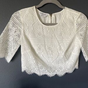 Bebe White Lace Crop Blouse with Zipper in the Back